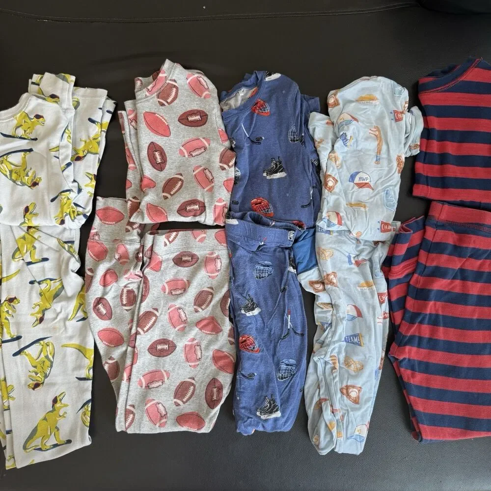 Kids Size 8 Pajamas Lot Of 5 Sets Sports Dinosaur Gap Cotton Angel Dear Viscose